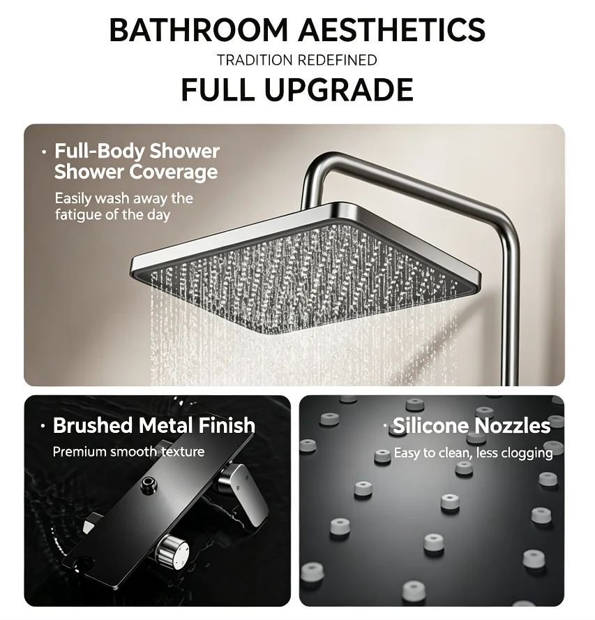 Aluminum Alloy Wall-Mounted Thermostatic Shower System Square