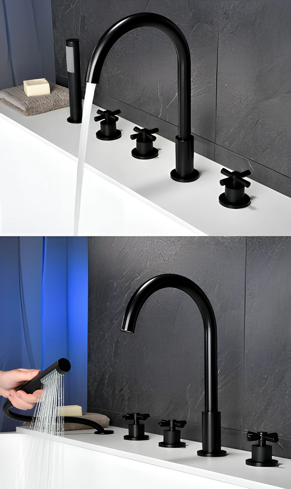 Matte Black Brass Freestanding Bathtub Faucet