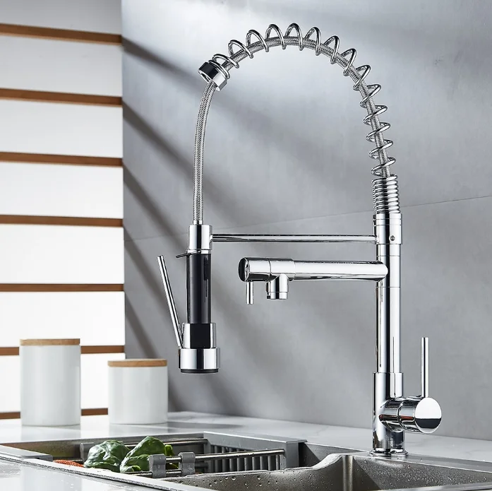 Modern Stainless Steel Deck-Mounted Pull-Down Kitchen Faucet