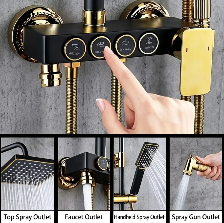 Modern Brass Wall-Mounted Shower System Square