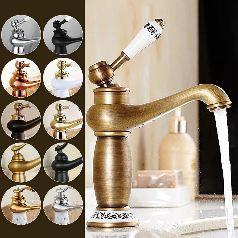 Antique Brass Deck-Mounted Single-Hole Bathroom Sink Faucet Classic