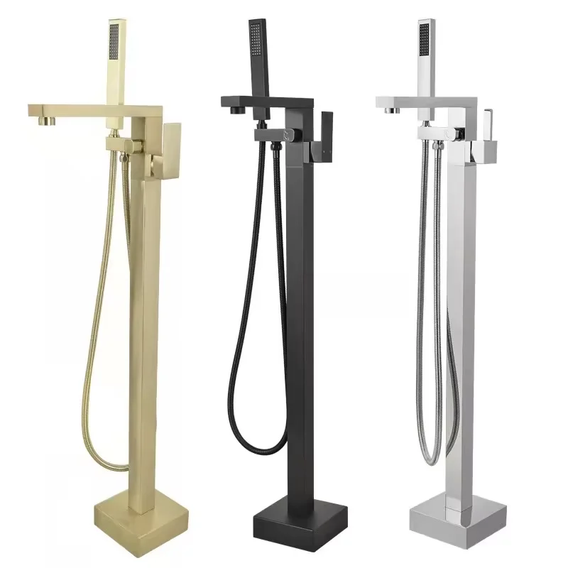Modern Brass Single-Handle Freestanding Bathtub Faucet Polished