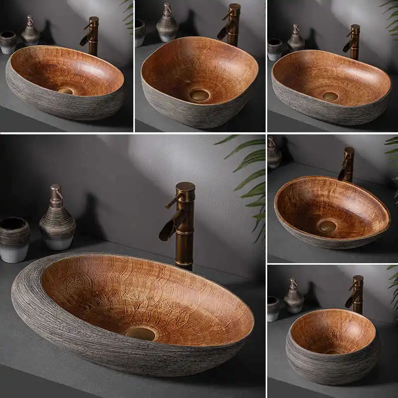 Antique Ceramic Oval Bathroom Vessel Sink